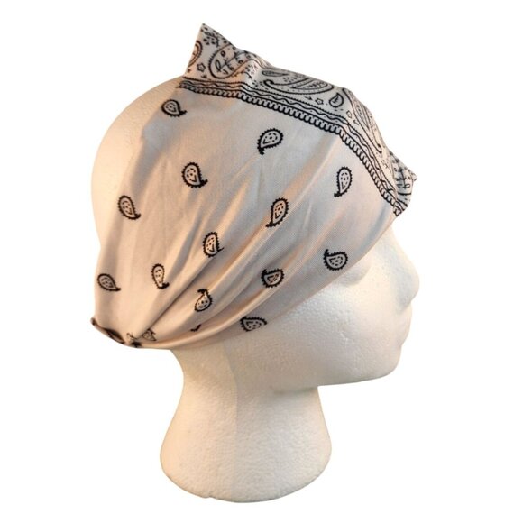 White Paisley Knit Headwrap Hairband Soft Stretchy Headband Unisex Sweatband - Picture 1 of 5